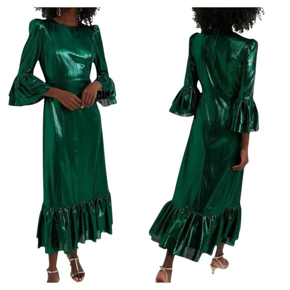 Pomander Place Anthropologie Emerald Lurex Lillith Dress NWT Size Large - Picture 1 of 7